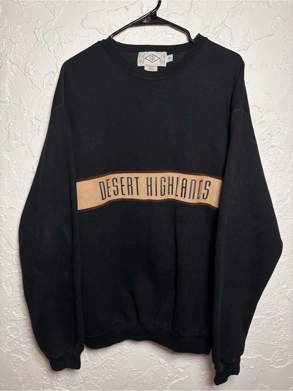 Vintage Desert Highlands Black Crewneck Sweater with Tan Stripe